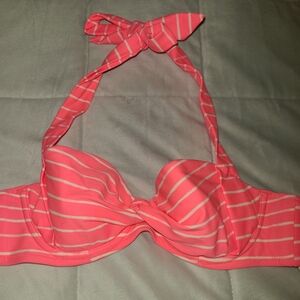 American Eagle Hot Pink Coral Striped Halter Swim Top Size 32C